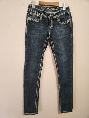 LA Idol Y2K McBling Thick Stitch Rhinestone Embellished Skinny Jeans 9